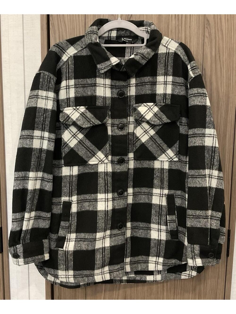 Members Mark Plaid Skacket Womens Black Plaid Button Up Jacket W/ Pockets Medium
